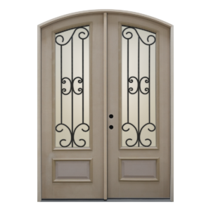 1018- 3/4 Lite Arch Top Double Door with Internal Wrought Iron