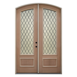 1021- 3/4 Lite Arch Top Double Door with Leaded Glass Options
